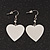 Rhodium Plated Textured 'Heart' Drop Earrings - 4.5cm Length