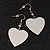 Rhodium Plated Textured 'Heart' Drop Earrings - 4.5cm Length - view 2
