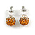Orange/Citrine/Clear Swarovski Crystal Ball Stud Earrings In Silver Plated Finish -10mm Diameter