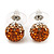 Orange/Citrine/Clear Swarovski Crystal Ball Stud Earrings In Silver Plated Finish -10mm Diameter - view 2
