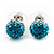 Teal/Light Blue/Clear Swarovski Crystal Ball Stud Earrings In Silver Plated Finish -10mm Diameter - view 2