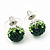 Emerald Green/Grass Green/Clear Swarovski Crystal Ball Stud Earrings In Silver Plated Finish -10mm Diameter - view 6