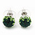 Emerald Green/Grass Green/Clear Swarovski Crystal Ball Stud Earrings In Silver Plated Finish -10mm Diameter - view 2