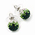 Emerald Green/Grass Green/Clear Swarovski Crystal Ball Stud Earrings In Silver Plated Finish -10mm Diameter - view 3