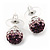 Deep Purple/Lavender/Clear Crystal Ball Stud Earrings In Silver Plated Finish -10mm Diameter - view 3