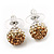 Light Citrine/Champagne/Clear Swarovski Crystal Ball Stud Earrings In Silver Plated Finish -10mm Diameter