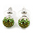 Olive/Grass Green/ Clear Crystal Ball Stud Earrings In Silver Plated Finish -10mm Diameter - view 3