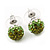 Olive/Grass Green/ Clear Crystal Ball Stud Earrings In Silver Plated Finish -10mm Diameter - view 7