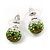 Olive/Grass Green/ Clear Crystal Ball Stud Earrings In Silver Plated Finish -10mm Diameter - view 4