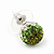Olive/Grass Green/ Clear Crystal Ball Stud Earrings In Silver Plated Finish -10mm Diameter - view 5