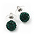 Emerald Green Swarovski Crystal Ball Stud Earrings In Silver Plated Finish - 9mm Diameter - view 2
