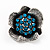 Teal Crystal Textured Flower Stud Earrings In Burn Silver Finish - 2cm Diameter - view 2