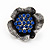 Navy Blue Crystal Textured Flower Stud Earrings In Burn Silver Finish - 2cm Diameter - view 3