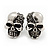 Small Diamante 'Skull' Stud Earrings In Burn Silver Finish - 15mm Length