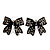 Small Black Diamante 'Bow' Stud Earrings - 15mm Length