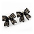 Small Black Diamante 'Bow' Stud Earrings - 15mm Length - view 6