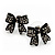 Small Black Diamante 'Bow' Stud Earrings - 15mm Length - view 4