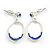 Royal Blue Crystal Oval Silver Tone Earrings - 3cm Length - view 2