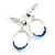 Royal Blue Crystal Oval Silver Tone Earrings - 3cm Length - view 3