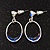 Royal Blue Crystal Oval Silver Tone Earrings - 3cm Length - view 4