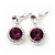 Round Purple/Clear Crystal Stud Earring In Silver Metal - 2.5cm Drop