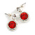 Round Red/ Clear Crystal Stud Earring In Silver Metal - 2.5cm Drop - view 2