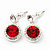 Round Red/ Clear Crystal Stud Earring In Silver Metal - 2.5cm Drop - view 3