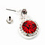 Round Red/ Clear Crystal Stud Earring In Silver Metal - 2.5cm Drop - view 4