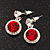 Round Red/ Clear Crystal Stud Earring In Silver Metal - 2.5cm Drop - view 5