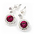 Round Fuchsia/Clear Crystal Stud Earring In Silver Metal - 2cm Drop - view 3