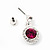 Round Fuchsia/Clear Crystal Stud Earring In Silver Metal - 2cm Drop - view 4