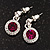 Round Fuchsia/Clear Crystal Stud Earring In Silver Metal - 2cm Drop - view 2