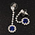 Clear/Royal Blue Crystal Drop Earrings In Silver Finish - 4.5cm Length - view 5