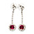 Clear/Fuchsia Crystal Drop Earrings In Silver Finish - 4.5cm Length - view 6