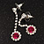 Clear/Fuchsia Crystal Drop Earrings In Silver Finish - 4.5cm Length - view 3