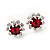 Small Red/Clear Diamante Stud Earrings In Silver Finish - 10mm Diameter - view 6