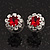 Small Red/Clear Diamante Stud Earrings In Silver Finish - 10mm Diameter - view 5