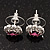 Small Pink Clear Diamante Stud Earrings In Silver Finish - 10mm Diameter - view 3