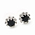 Small Black/Clear Diamante Stud Earrings In Silver Finish - 10mm Diameter - view 8
