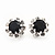 Small Black/Clear Diamante Stud Earrings In Silver Finish - 10mm Diameter