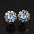 Small Light Blue/Clear Diamante Stud Earrings In Silver Finish - 10mm Diameter