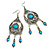 Burn Silver Blue Crystal Chandelier Earrings - 9cm Drop - view 2