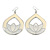 Milky-White Enamel Teardrop Hoop Earrings In Silver Finish - 8cm Length - view 6