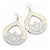 Milky-White Enamel Teardrop Hoop Earrings In Silver Finish - 8cm Length - view 5