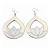 Milky-White Enamel Teardrop Hoop Earrings In Silver Finish - 8cm Length - view 2