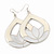Milky-White Enamel Teardrop Hoop Earrings In Silver Finish - 8cm Length - view 3