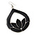 Black Enamel Teardrop Hoop Earrings In Silver Finish - 8cm Length - view 2
