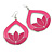 Pink Enamel Teardrop Hoop Earrings In Silver Finish - 8cm Length