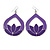 Purple Enamel Teardrop Hoop Earrings In Silver Finish - 8cm Length - view 2