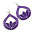 Purple Enamel Teardrop Hoop Earrings In Silver Finish - 8cm Length